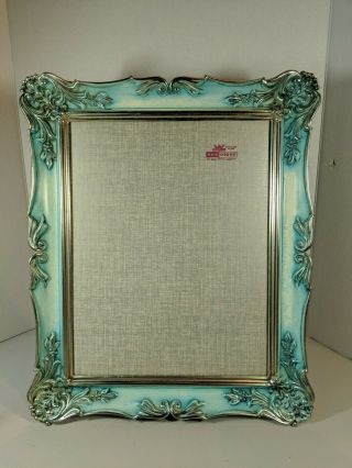 1950s Vintage 13x10.  5 Blue Wash Metal Ornate French Provincial Picture Frame