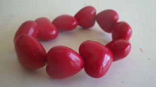 Vintage Pop Culture Plastic Red Heart Lucite Chunky Bangle Bracelet