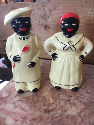 Vintage Black Americana Mammy & Pappy Large Salt And Pepper