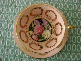 Vintage Paragon Footed Cup & Saucer Flowers Pink And Gold