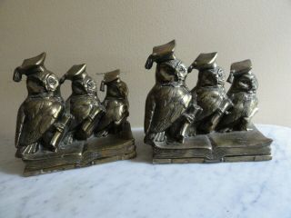 Vintage Pair Jennings Bros Brass Scholarly Owls Brass Bookends 1460