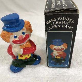 Vintage 8 " Ceramic Circus Clown Bank Complete With Stopper