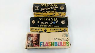 Set Of 27 Vintage Sylvania Blue Dot And Clear Flash Bulbs Press 25b