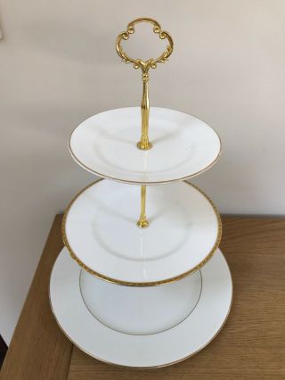 Vintage China 3 Tier Cake Stand White & Gold For Weddings Afternoon Tea Partys