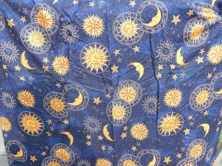 Vintage ZODIAC ASTROLOGY Sun Moon Stars,  Metalliic Cotton Fabric,  by yd.  x 44 