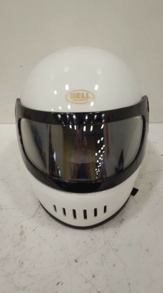 Vintage Bell White Motorcycle Helmet With Full Face Visor - Size 7 1/8