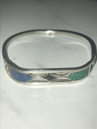 Vintage Sterling Silver Turquoise & Lapis Navajo Cuff Bracelet Bangle 5