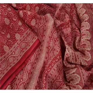 Sanskriti Vintage Dark Red Saree 100 Pure Silk Printed Craft Decor Fabric Sari