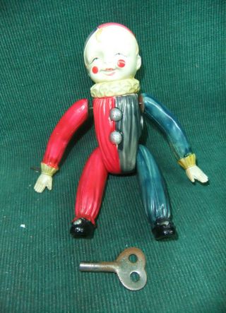 Vintage Wind Up Colorful Celluloid Acrobat Clown / Joker Toy,  Japan