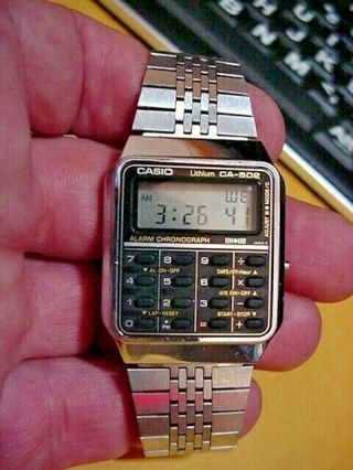 Vintage Alarm Chrono Casio Ca - 502 Digital Lcd Calculator Men Bracelet Watch