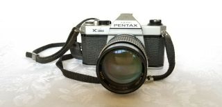Vintage Asahi Pentax K1000 35mm Slr Camera With Sears F = 135 Lens And Strap