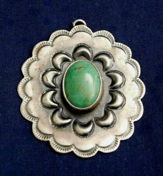Native American Rj Sterling Stamped Domed Turquoise Cab Handmade Vintage Pendant