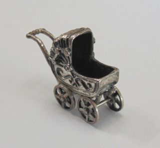 Vtg Sterling Silver Movable Baby Buggy Stroller Moves Bracelet Charm Pendant