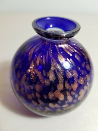 Vintage Murano Cased Glass Copper Aventurine Cobalt Bud Vase 6