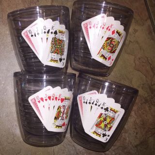 4 Card Night Plastic Cups Double Walled Playing Cards Poker Party 10 Oz.  Vtg 80s