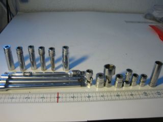 18 Vintage Snap On 1/4 " Drive Mixed Sockets Universal Extension Metric Sae Tool