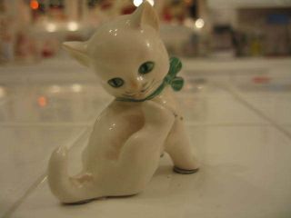 Adorable Vintage W Germany Goebel White Green Eyed Tabby Cat Kitten Figurine
