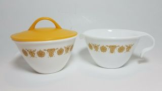 Corelle Butterfly Gold Covered Sugar Bowl And Hook Handled Creamer Vintage