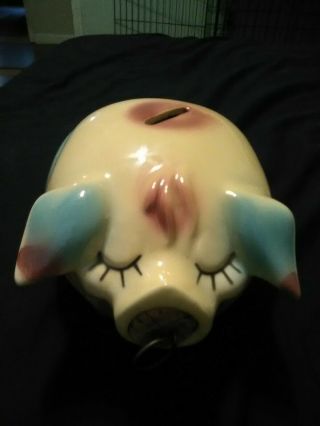 Vintage 1957 Hull Pottery Corky Pig Piggy Bank With Cork Ringed Nose Pastel