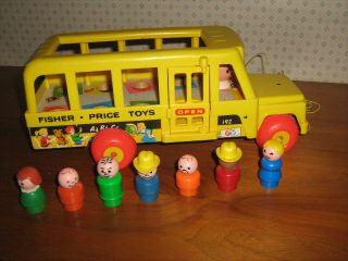 Vtg 1984 Fisher Price School Bus Pull Toy 192 Complete W 7 Passengers & Driver