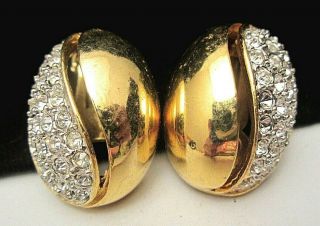 Classic Vintage 1 - 1/4 " Signed Kjl Goldtone Rhinestone Clip On Earrings A14