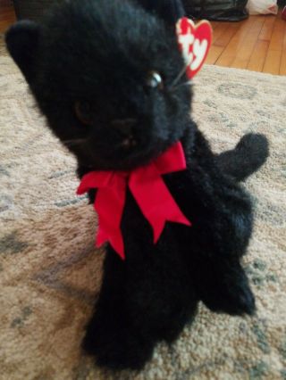 1996 Ty Classic Coal Black Cat Kitten 10 " Plush Red Bow Vintage Beanie Baby