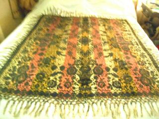 Vtg Wwii Taj Mahal Style Silk Brocade Tablecloth Shawl Urns Birds Floral Fringe