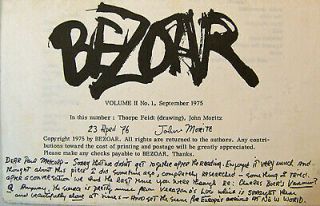 Feidt Thorpe,  John Moritz / Bezoar Volume Ii No 1 Inscribed Signed 1st Ed 1975