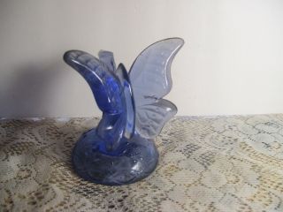 Vintage Fenton Art Glass Periwinkle Blue Butterfly Branch Ring Holder