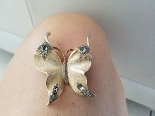 Vintage ALFRED PHILIPPE for CROWN TRIFAEI gold Tone Rhinestone Butterfly Brooch 3