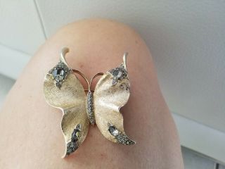 Vintage ALFRED PHILIPPE for CROWN TRIFAEI gold Tone Rhinestone Butterfly Brooch 4