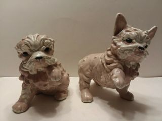 2 Vintage Kay Finch Signed Pink California Pottery Yorkie Puppies Has Crazing