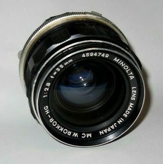 Vintage Minolta Mc W.  Rokkor - Hg 2.  8 35mm Camera Lens