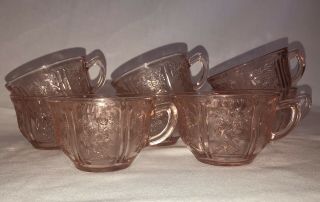 8 Vintage Sharon Cabbage Open Rose Pink Depression Glass Punch Cups