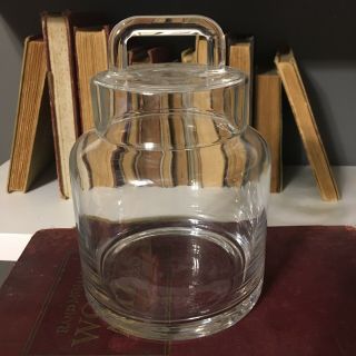 Vintage Style Clear Glass Container Display Jar W/ Square Handle Dairy Can Lid