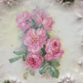 Vtg RS Prussia Red Mark Plate Pink Roses Gold Floral Edge Porcelain shab chic 2