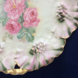 Vtg RS Prussia Red Mark Plate Pink Roses Gold Floral Edge Porcelain shab chic 3