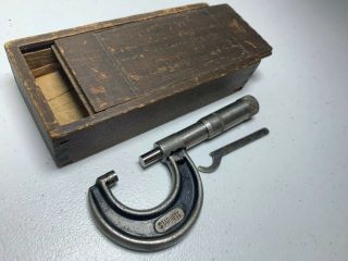 Vintage Starrett Micrometer Caliper No.  436 1 " In Wood Dovetail Box