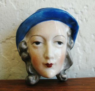 Vintage Art Deco Porcelain Bisque Lady Head Face Mini Wall Pocket Vase