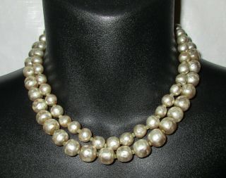 Vintage Miriam Haskell Double Strand Faux Pearl Necklace Baroque Repair Parts 2