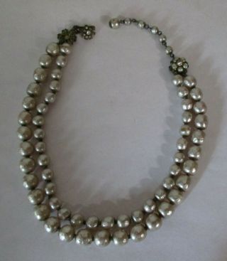 Vintage Miriam Haskell Double Strand Faux Pearl Necklace Baroque Repair Parts 3
