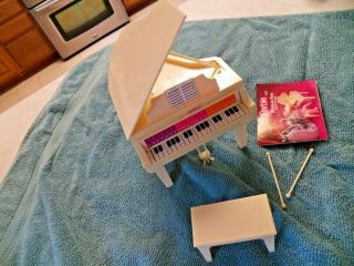 Vtg 1981 Mattel Barbie Doll Electronic Baby Grand Piano,  Bench,  Book Exel