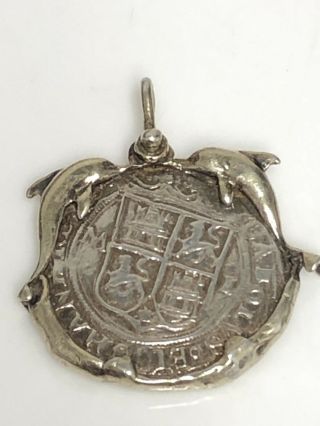 Estate Find Vintage Sterling Silver 2 Dolphin Pirate Coin Medallion Pendant