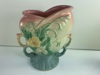 Vintage Pink & Blue Wildflower Double Handle Vase Hull Art 6.  5 "