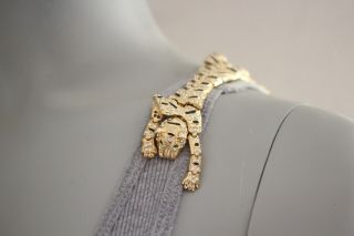 Vintage Lion Tiger Leopard Crystal Animal Figural Rhinestone Shoulder Brooch
