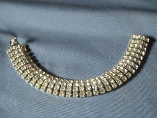 Vintage Silver - Tone Metal Claw Set Clear Rhinestone Bracelet