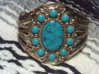 Vintage Bell Trading Post Nickle Silver And Turquoise Cuff Bracelet