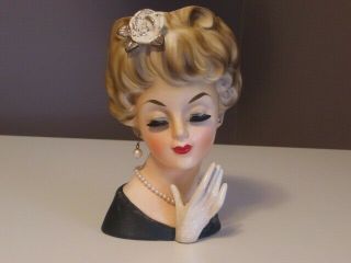 Vintage Inarco Lady With Gloved Hand E - 2104 Large Ceramic Headvase Head Vase