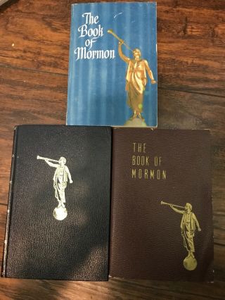 3 Vintage The Book Of Mormon 1961 1964 1977 Angel Moroni Hard Back Blue Burgundy