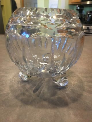 Vintage Bohemian Cut Crystal Glass Rose Bowl Vase Clear Footed